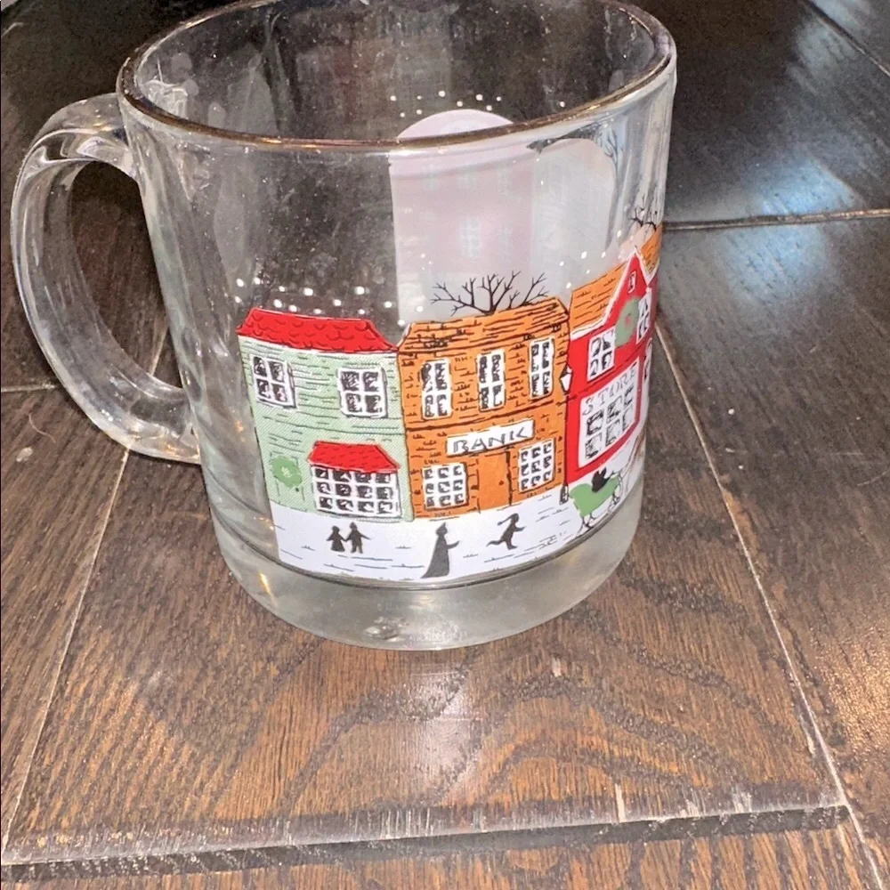 Christmas Glass Mug with Colorful Village Scene
